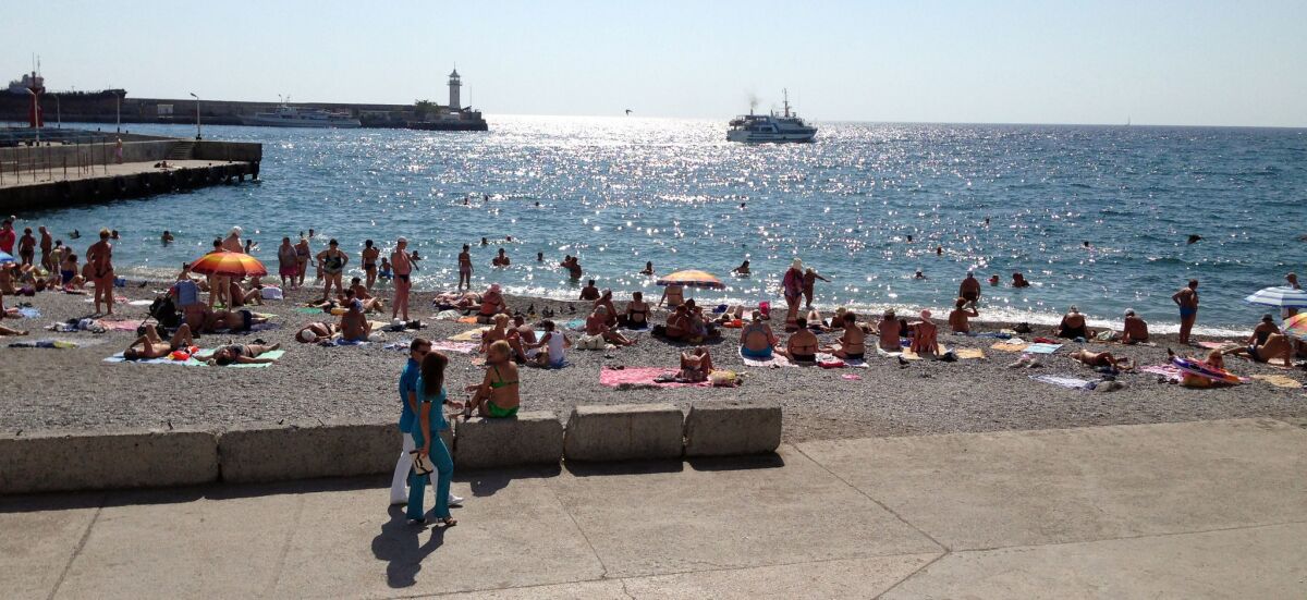 The beach in Yalta. Though some business owners say more Russians are flocking to Yalta since Crimea was annexed, others say higher prices are hurting business.