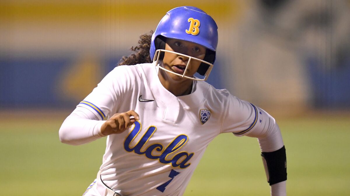 UCLA's Maya Brady runs during an NCAA softball game on Friday, May 20, 2022, in Los Angeles.
