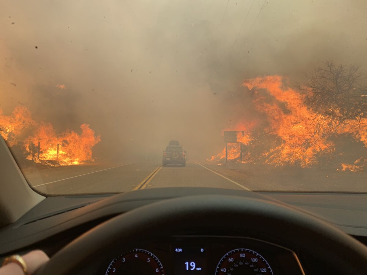 Rachel Gildersleeve, 18, of Murrieta, was one of three drivers who ended up in the middle of the Tenaja fire Wednesday afternoon.