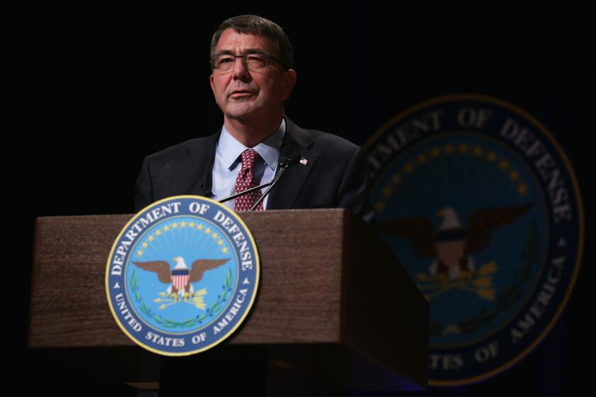 U.S. Secretary of Defense Ashton Carter speaks during a ceremonial swearing in held at the Pentagon on March 6. Carter has succeeded Chuck Hagel to be the 25th Secretary of Defense of the United States.