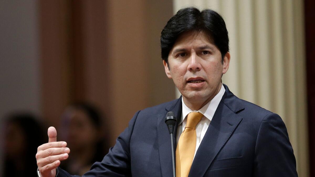 Kevin de Leon, D-Los Angeles, addresses the Senate in Sacramento on May 19, 2016.