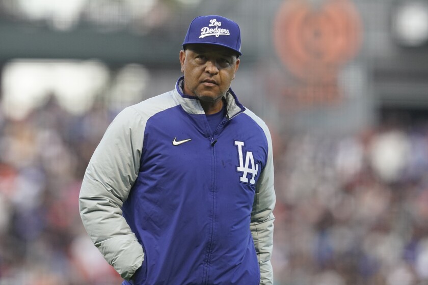 Dodgers manager Dave Roberts against the Giants during a game in San Francisco on Sept. 5, 2021.