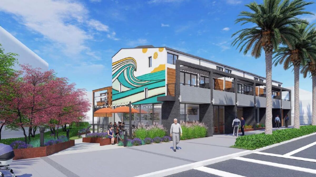 A rendering depicts the Girard Avenue Lofts project planned for 7606 Girard Ave. (The mural is for illustration purposes.)
