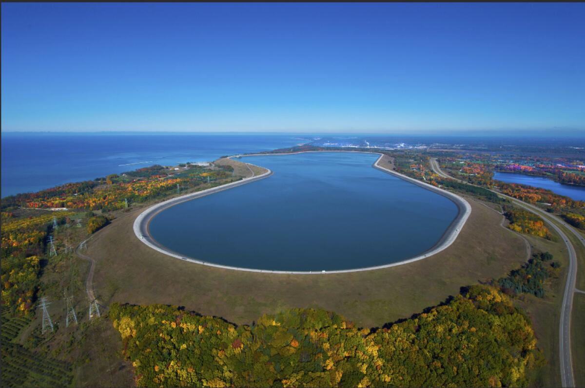 An aerial view of the Ludington Pumped Storage Plant.
