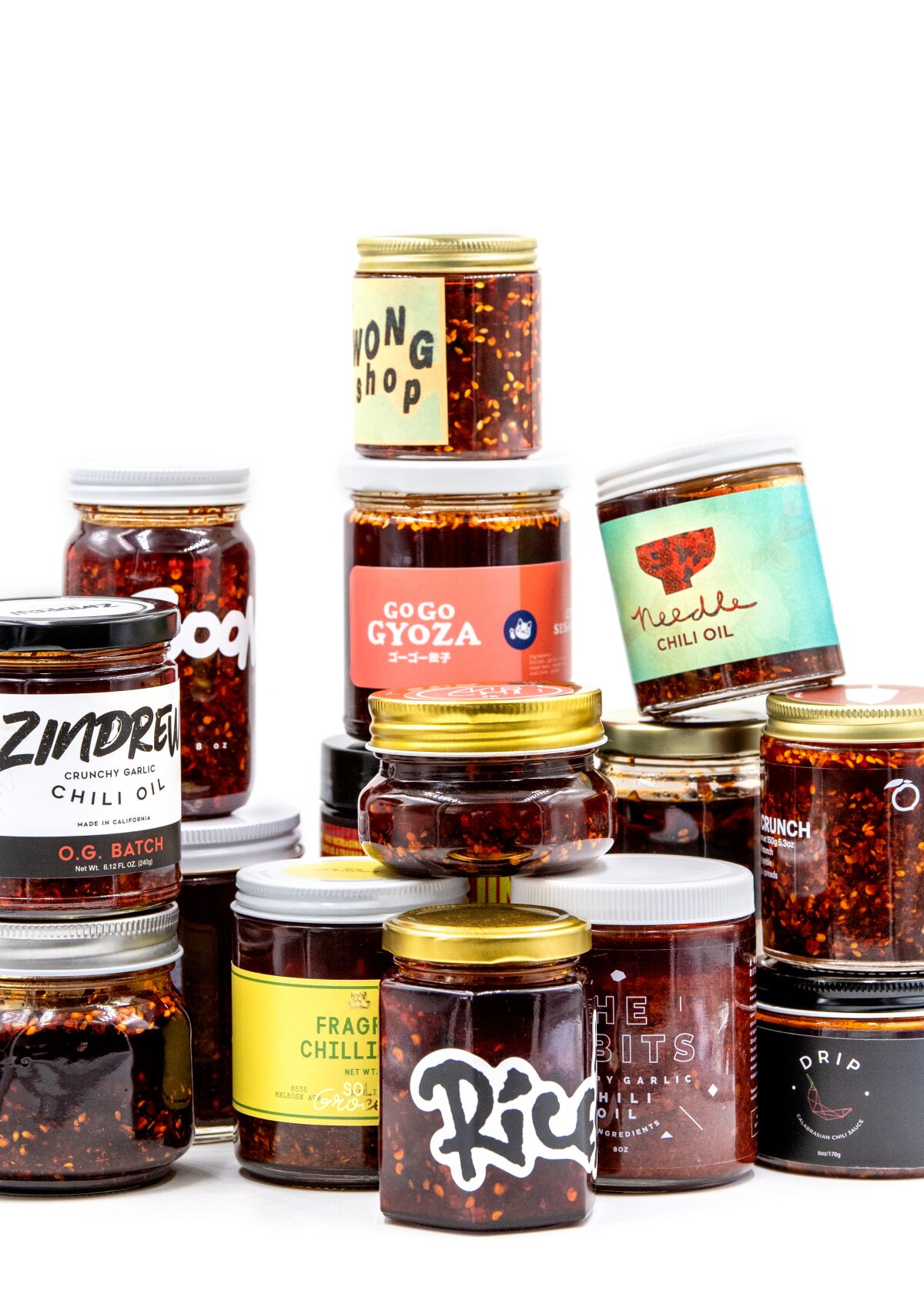 A collection of chile sauces from Los Angeles.