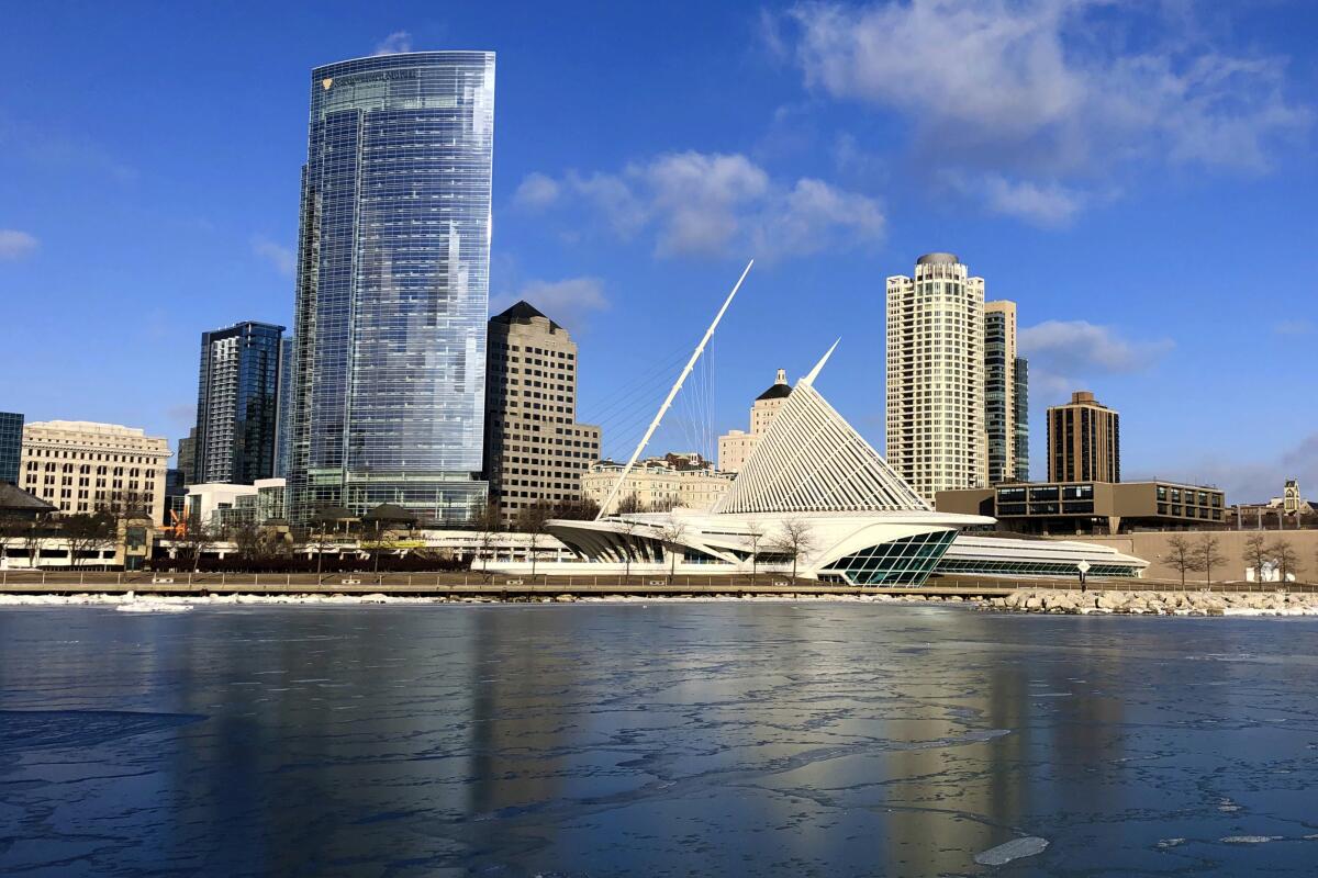 FILE - The skyline of Milwaukee, along Lake Michigan, is pictured on Feb. 8, 2019. Milwaukee moved another step closer to hosting the 2024 Republican National Convention on Friday, July 15, 2022, when a site selection committee unanimously recommended the event be held there rather than Nashville, Tenn. (AP Photo/Carrie Antlfinger, File)