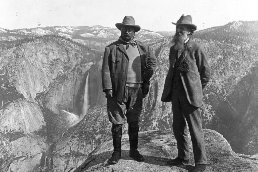 Theodore Roosevelt and American conservationist John Muir on Glacier Point in Yosemite