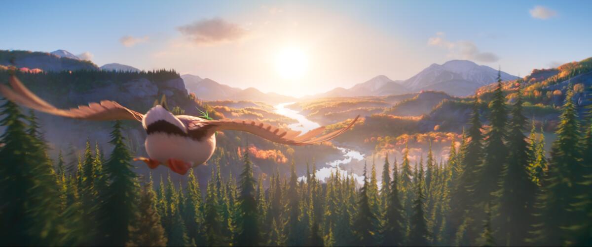 In the animated "Migration," a duck soars above mountains, forests and rivers.
