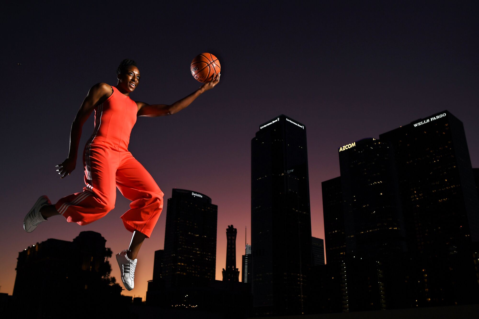 Nneka Ogwumike says it's important for the WNBA players to be paid fairly and for the league to grow in the right direction. Photographed at 213 S. Spring Street parking garage in Los Angeles.