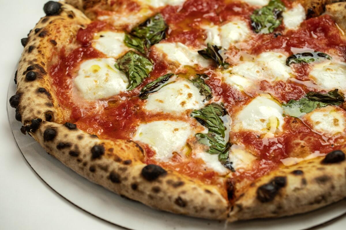 A close-up photo of La Morra's margherita pizza