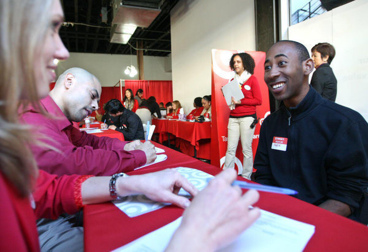 A Target job fair for a new Los Angeles store. Employers on average are waiting longer to fill empty positions.