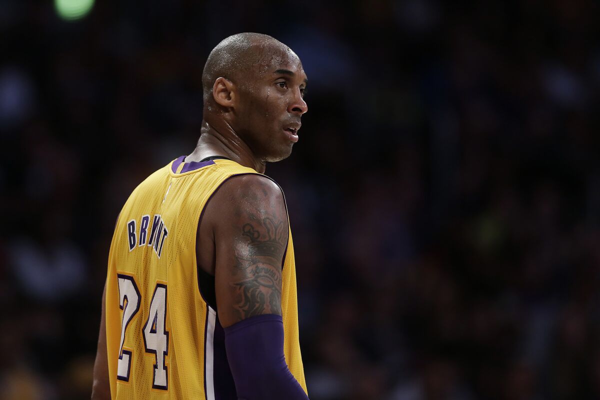 Kobe Bryant plays for the Lakers on April 6.