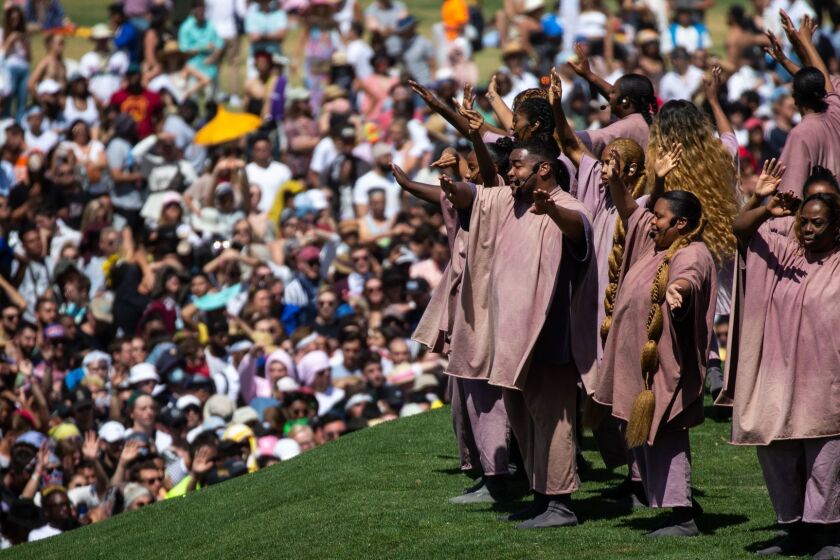 INDIO, CALIF. - APRIL 21: Kanye West's Easter Sunday Service during Weekend 2 of the Coachella Valley Music and Arts Festival at the Empire Polo Club on Sunday, April 21, 2019 in Indio, Calif. (Kent Nishimura / Los Angeles Times)