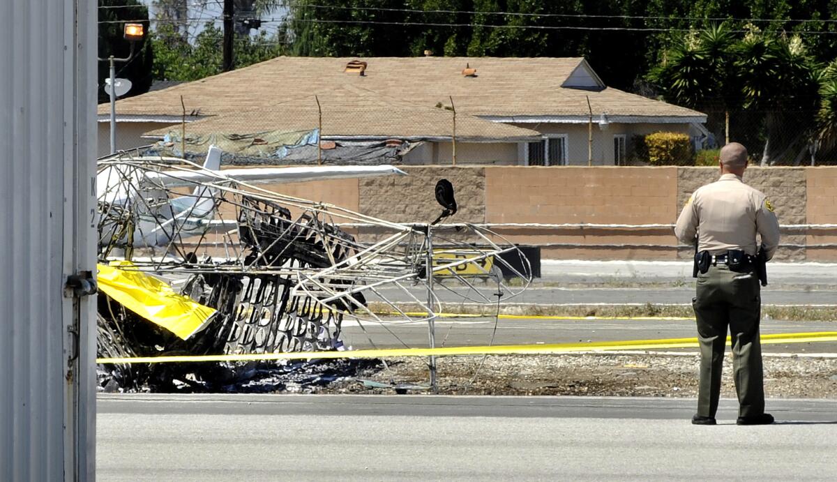 The pilot was killed when a single-engine banner plane crashed at the Compton/Woodley Airport on Sunday afternoon.