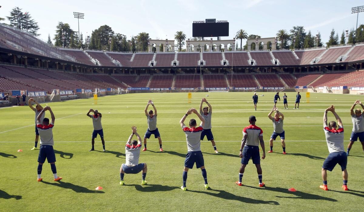 You are looking at members of the 13th-best soccer team in the world, the U.S. squad in training camp in Palo Alto last month.