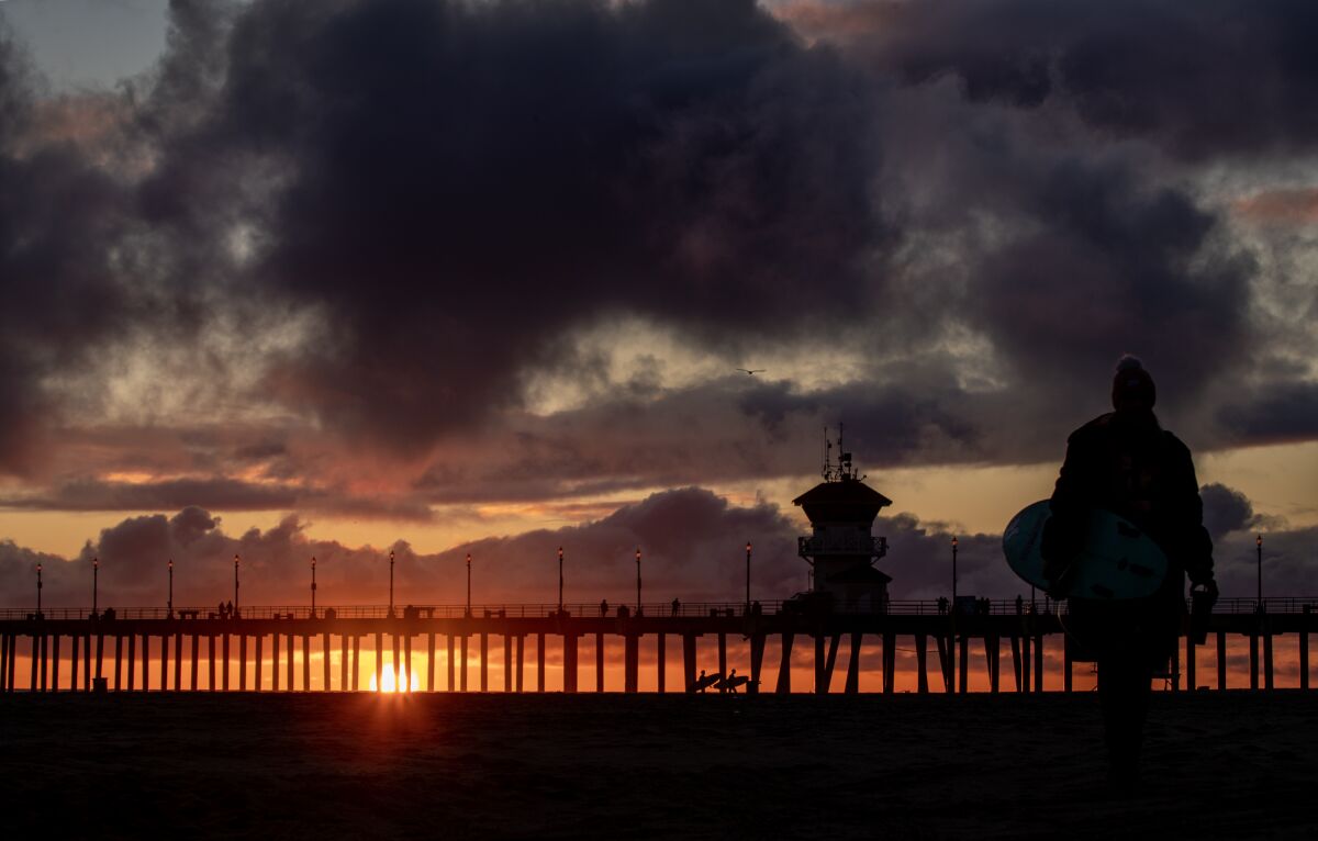 The sun sets over Huntington Beach pier on Feb. 27.