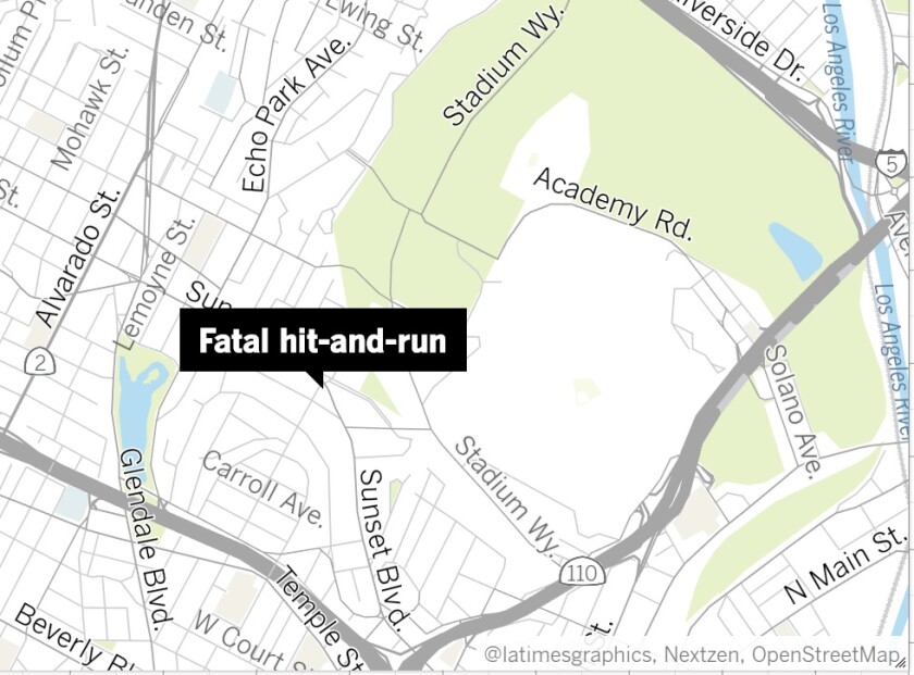 A section of Sunset Boulevard between Quintero Street and Vin Scully Avenue in Echo Park was closed Thursday morning as authorities investigated a fatal hit-and-run.