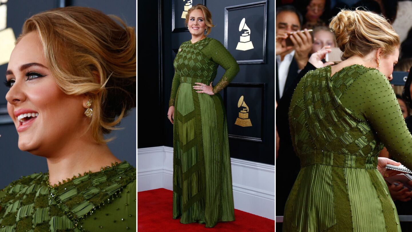 Adele arrives at the 59th Grammy Awards.
