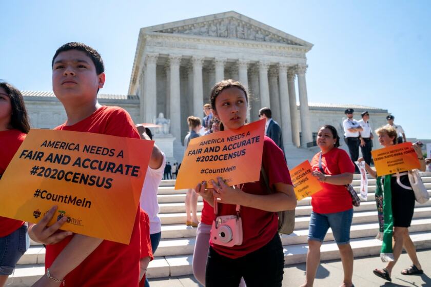 A protest at the Supreme Court in Washington last week as the justices considered a case involving an attempt to add a citizenship question to the 2020 census.CreditCreditJ. Scott Applewhite/Associated Press