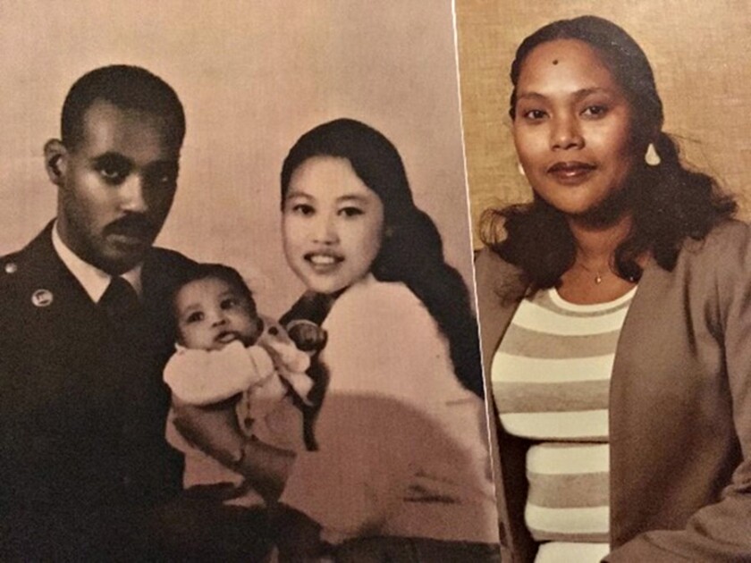 In photo montage, Harrison Day Woolfolk and his wife, Hyon Ok Choi Woolfolk, with their son Harrison Jr., or Dee.