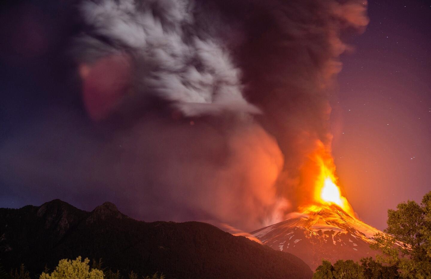 The Villarrica volcano erupts