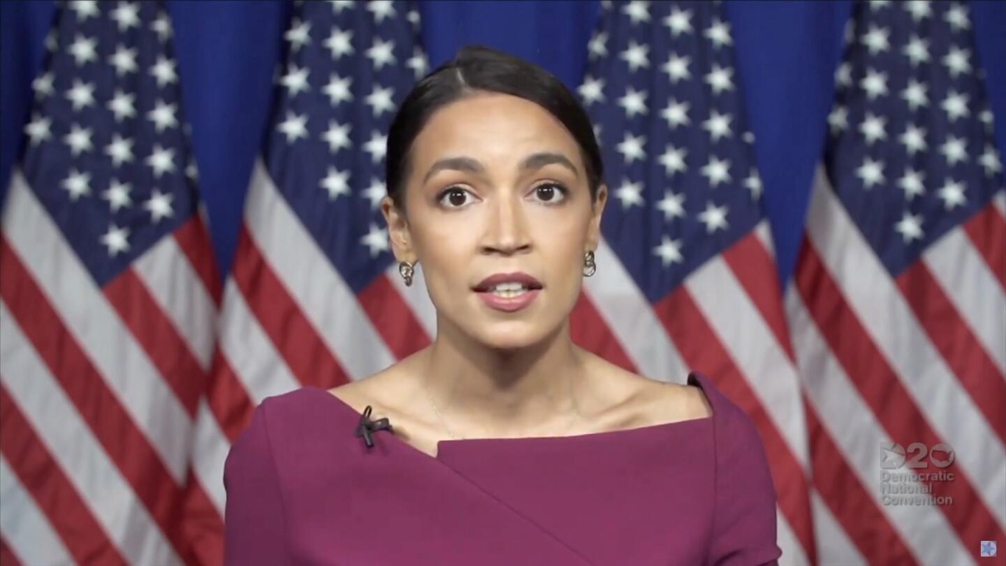 Rep. Alexandria Ocasio-Cortez (D-N.Y.) addresses the convention.