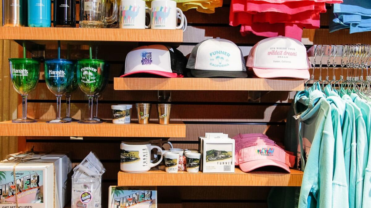 FUN IT UP: The Emporium gift shop at Harrah's Resort Southern California doubles down on the casino's "Funner" branding campaign with So-Cal pastel-hued sweatshirts, T-shirts, glasses, towels, coasters, keychains and more, from $3.95 to $23.95.