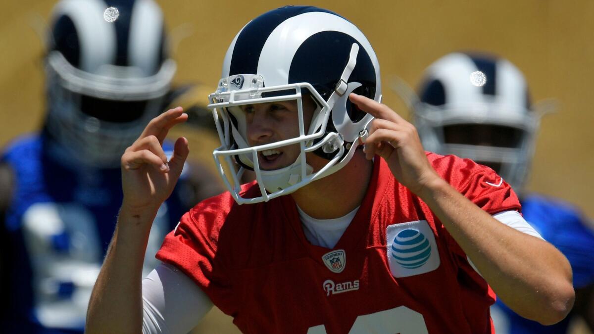 Rams quarterback Jared Goff at a summer workout on June 13.
