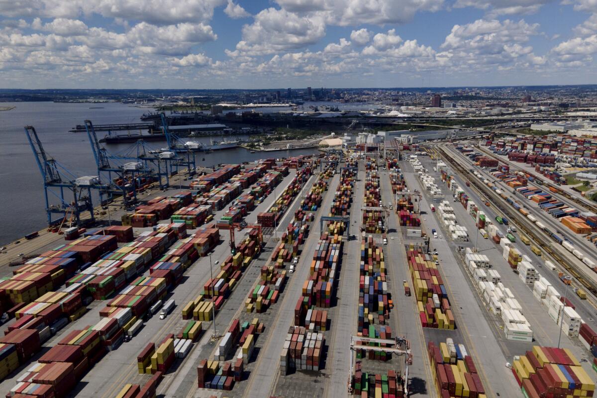 Shipping containers stacked at the Port of Baltimore