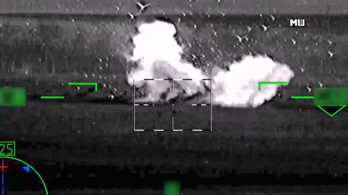 Image from video that Russia claimed showed the destruction of a tank in Ukraine