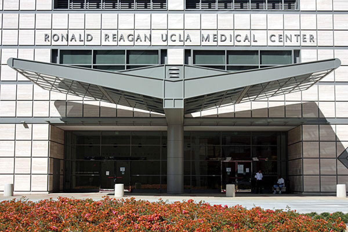 The front entrance of the Ronald Reagan UCLA Medical Center is shown.
