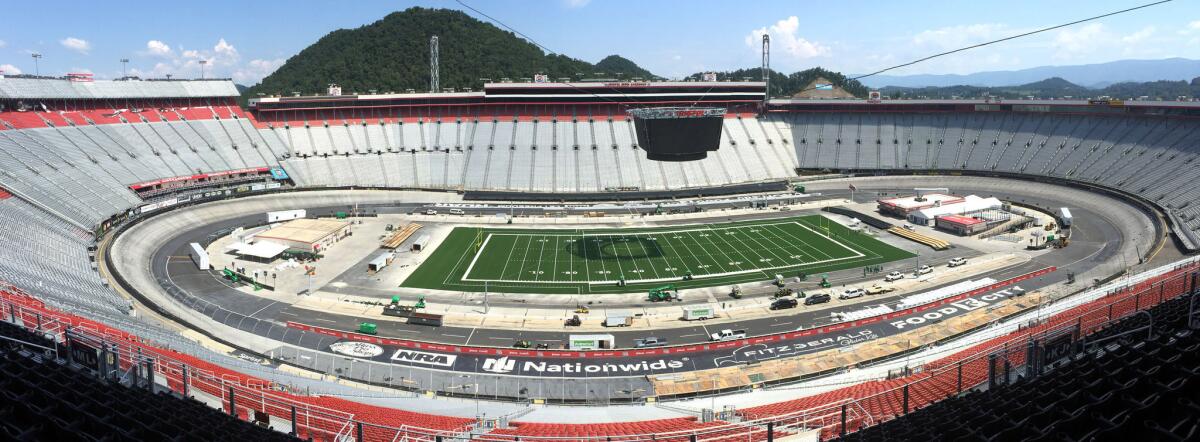 Preparations continued Aug. 29 on the transformation of Bristol Motor Speedway to a college football stadium.