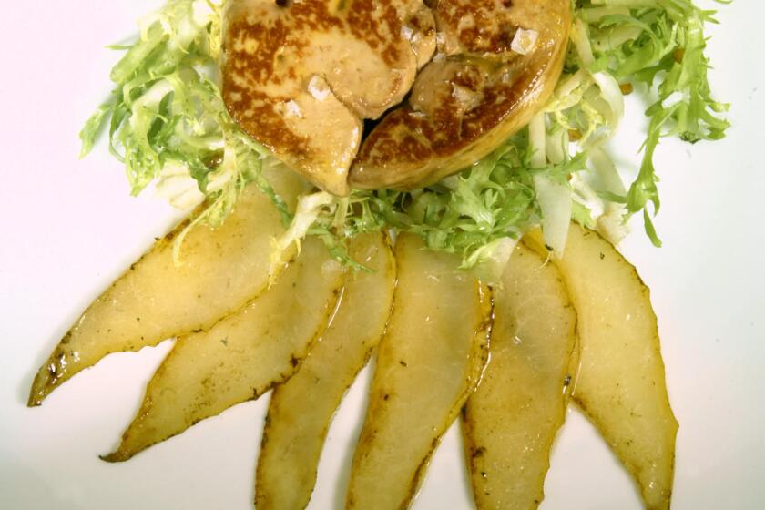 087654.FO.0923.LETTUCE.3.LKH Seared Foie Gras with Frisie and Sauteed Pear.