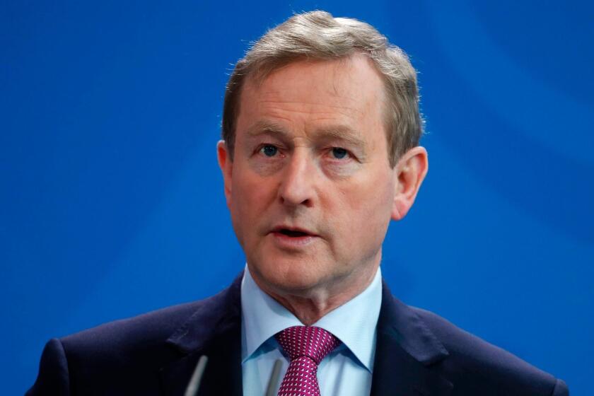 Irish Prime Minister Enda Kenny speaks during a press conference after a meeting with German Chancellor at the Chancellery in Berlin on April 6, 2017. / AFP PHOTO / Odd ANDERSENODD ANDERSEN/AFP/Getty Images ** OUTS - ELSENT, FPG, CM - OUTS * NM, PH, VA if sourced by CT, LA or MoD **