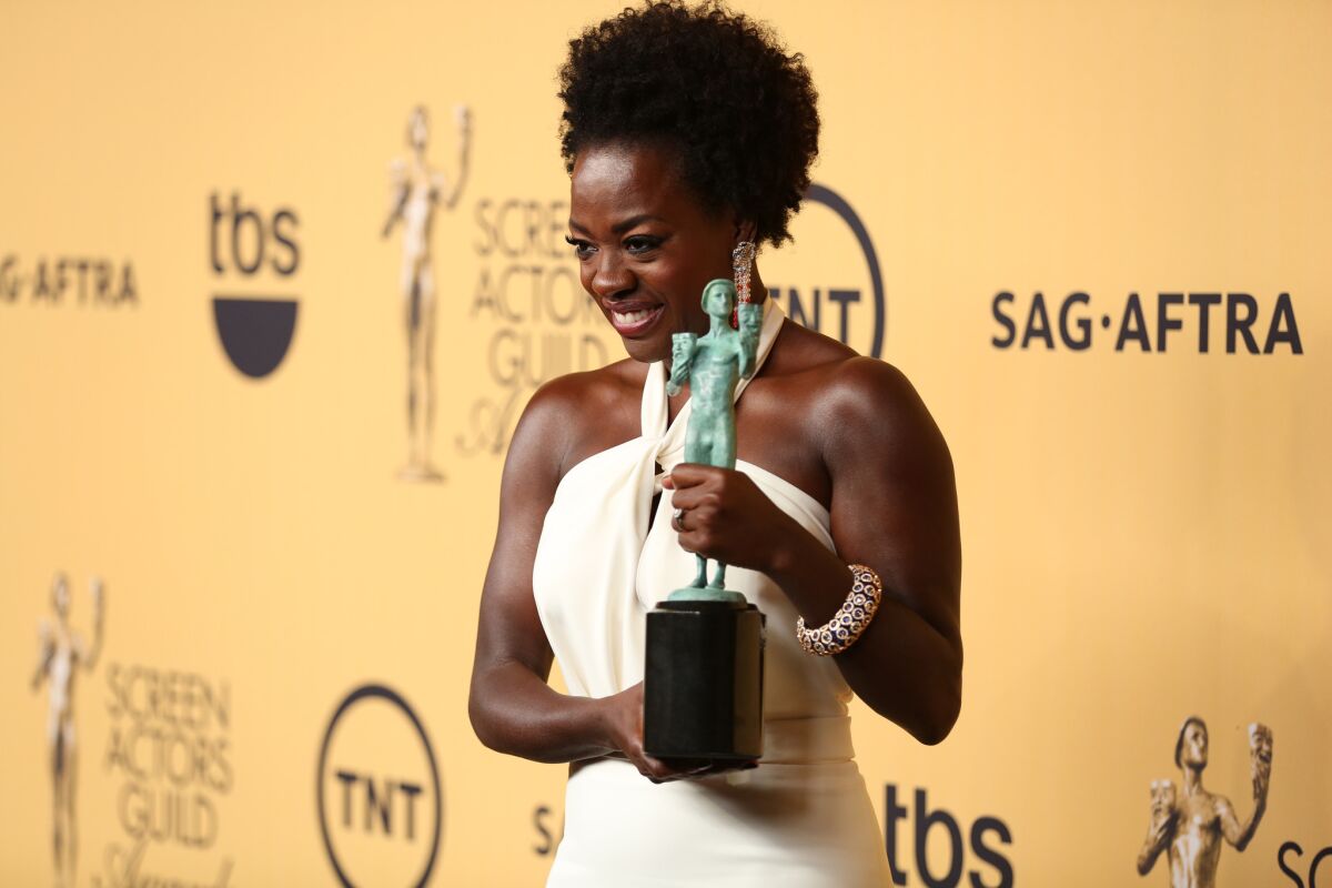 Viola Davis, backstage at the 21st Screen Actors Guild Awards, called for more diversity in Hollywood casting.