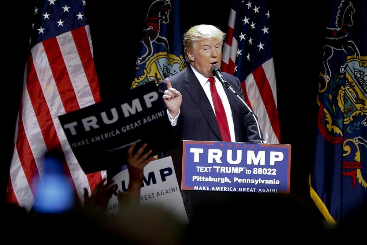 Republican presidential candidate Donald Trump speaks in Pittsburgh.