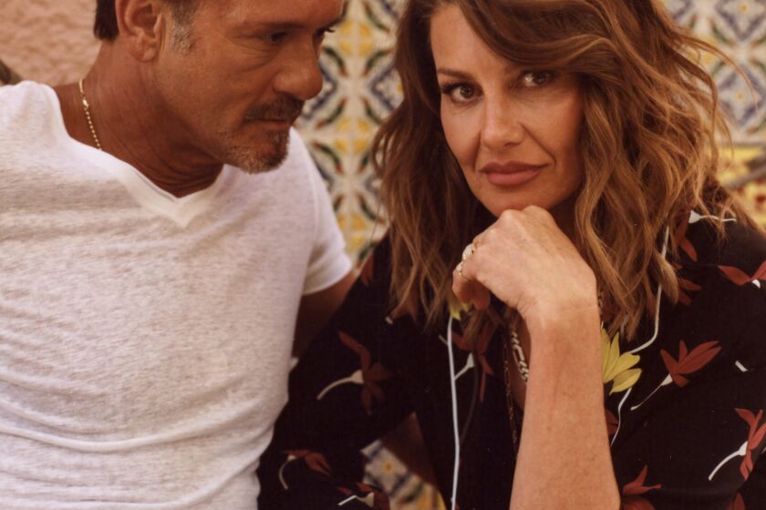 Los Angeles, CA: May 10, 2022 - Tim McGraw and Faith Hill, photographed at the Beverly Hills Hotel, star in Paramount +'s "1883," which follows the Dutton family as they flee poverty in Texas and embark on a journey through the Great Plains to seek a better future in Montana. (CREDIT: Julien Sage / For The Times)