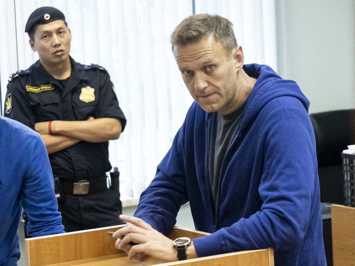 Alexei Navalny, Russia's most prominent opposition figure, who has been detained by police and charged with unlawfully organizing a public gathering, sits in a courtroom in Moscow on July 24, 2019.