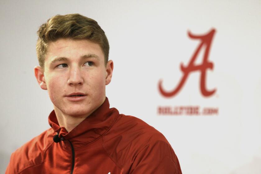 Blake Barnett talks to reporters on national signing day in 2015.