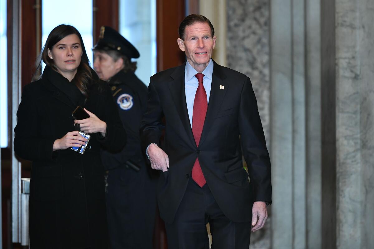 Sen. Richard Blumenthal arrives at the U.S. Capitol