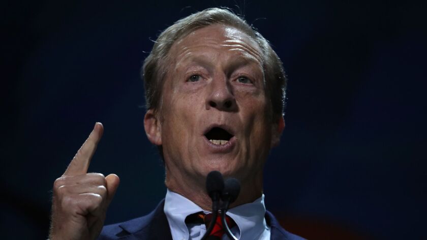 Tom Steyer speaks during the California Democratic State Convention on June 1.
