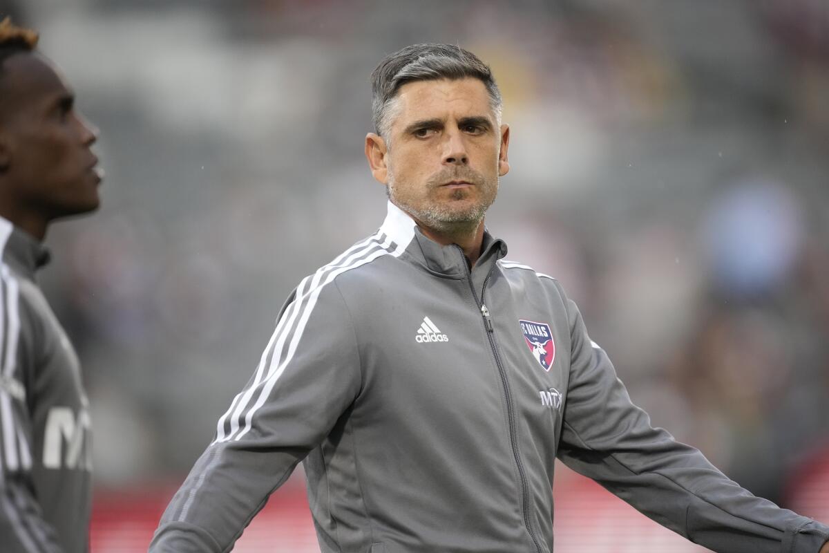 FC Dallas coach Luchi Gonzalez takes the pitch