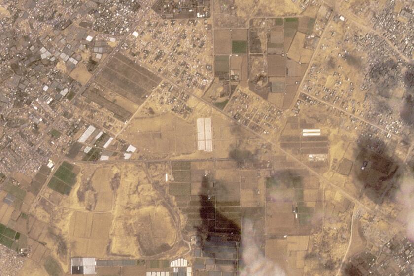This satellite image from Planet Labs PBC shows tents being constructed near Khan Younis in the Gaza Strip on Sunday, April 21, 2024. Satellite photos analyzed Tuesday, April 23 by The Associated Press appear to show a new compound of tents being built near Khan Younis in the Gaza Strip as the Israeli military continues to signal it plans an offensive targeting the city of Rafah. (Planet Labs PBC via AP)