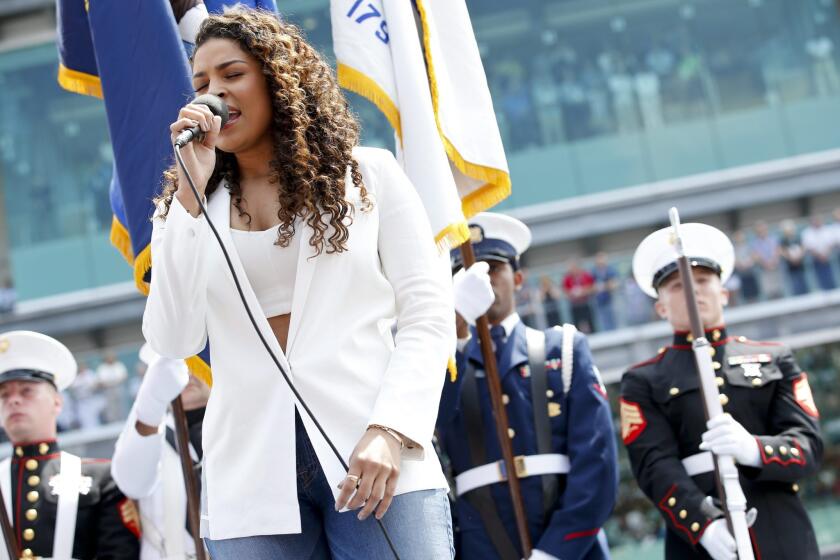Jordin Sparks sings the national anthem before the Indianapolis 500 auto race in May at the Indianapolis Motor Speedway. She will perform at a free concert leading up to the BET Experience.