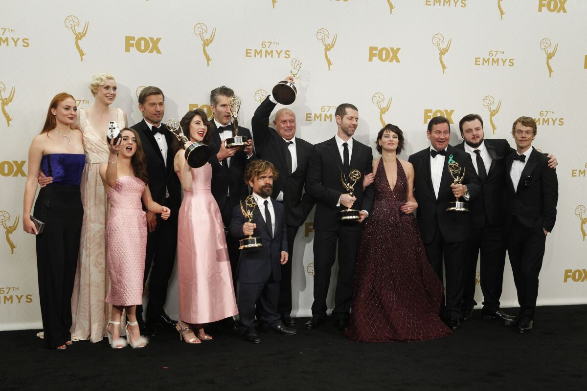 The "Game of Thrones" cast and crew celebrate their Emmy win for drama series.