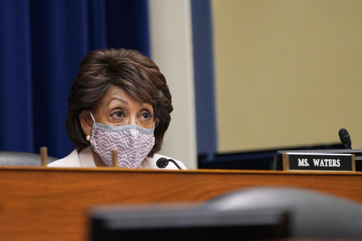 Rep. Maxine Waters speaks during a House committee hearing