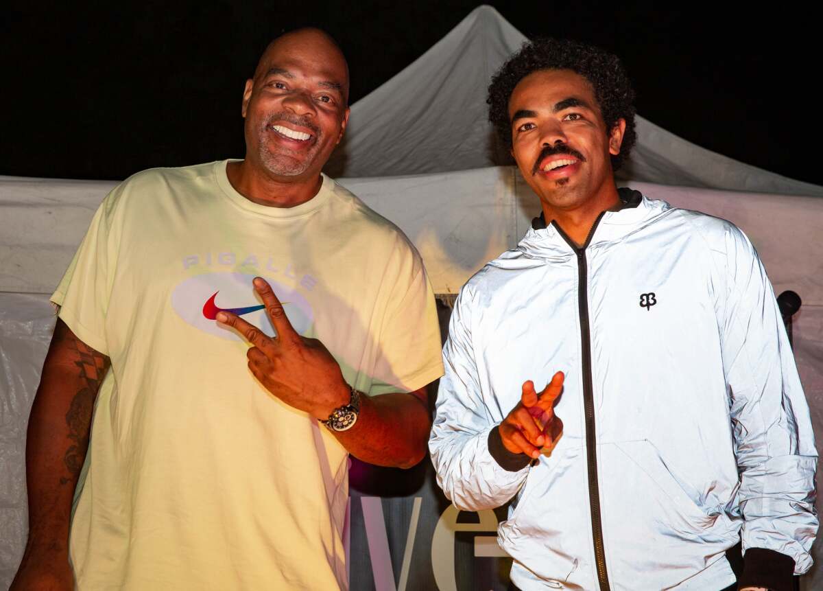 A recent Drive-Up Comedy show featured comedians Alonzo Bodden (left) and San Diegan Mal Hall.