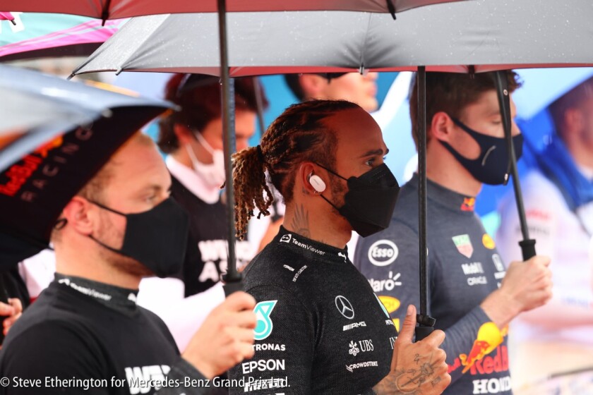 Bottas, Hamilton & Verstappen in the rain just before the race