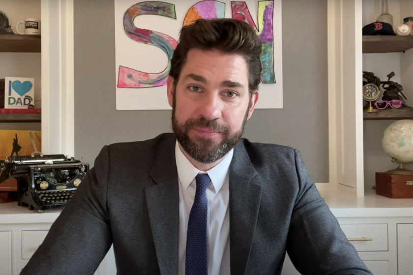 John Krasinski pictured during the fifth episode of his YouTube news show "Some Good News."