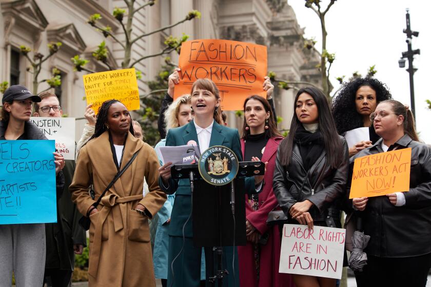 Model Alliance founder Sara Ziff spoke at a rally Sunday at the Metropolitan Museum of Art ahead of Monday's Met Gala.